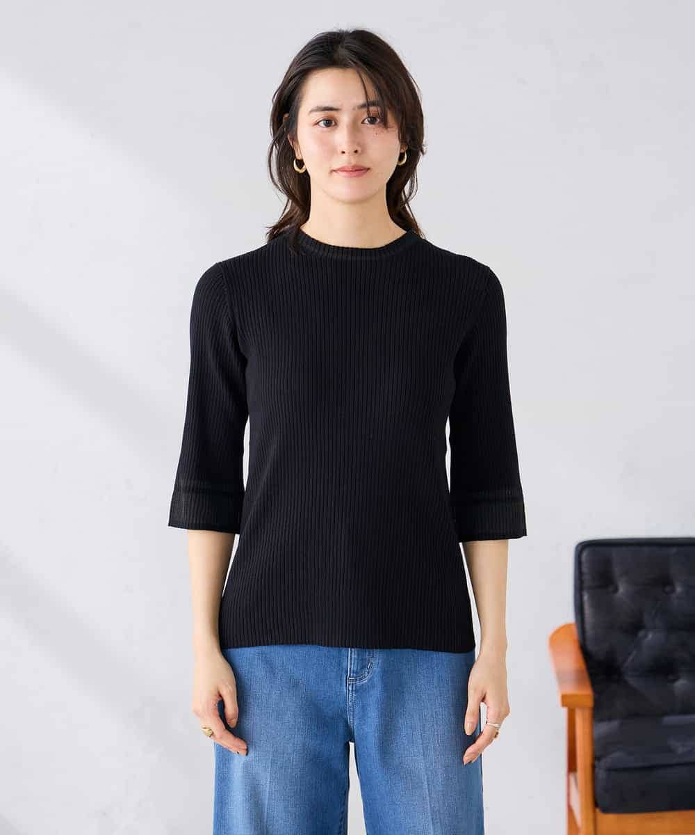 K2FGD29044 a.v.v(アー・ヴェ・ヴェ) 部分シアーフレア袖リブニット ホワイト