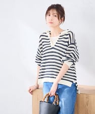 K2FGD31054 a.v.v(アー・ヴェ・ヴェ) メッシュフードニットプルオーバー ボーダー