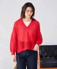 K2FGD31054 a.v.v(アー・ヴェ・ヴェ) メッシュフードニットプルオーバー レッド