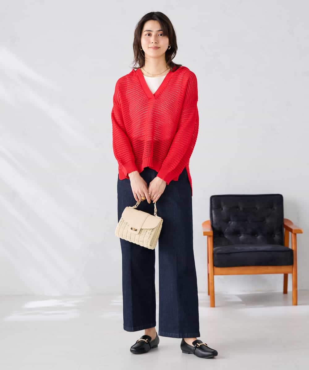 K2FGD31054 a.v.v(アー・ヴェ・ヴェ) メッシュフードニットプルオーバー レッド