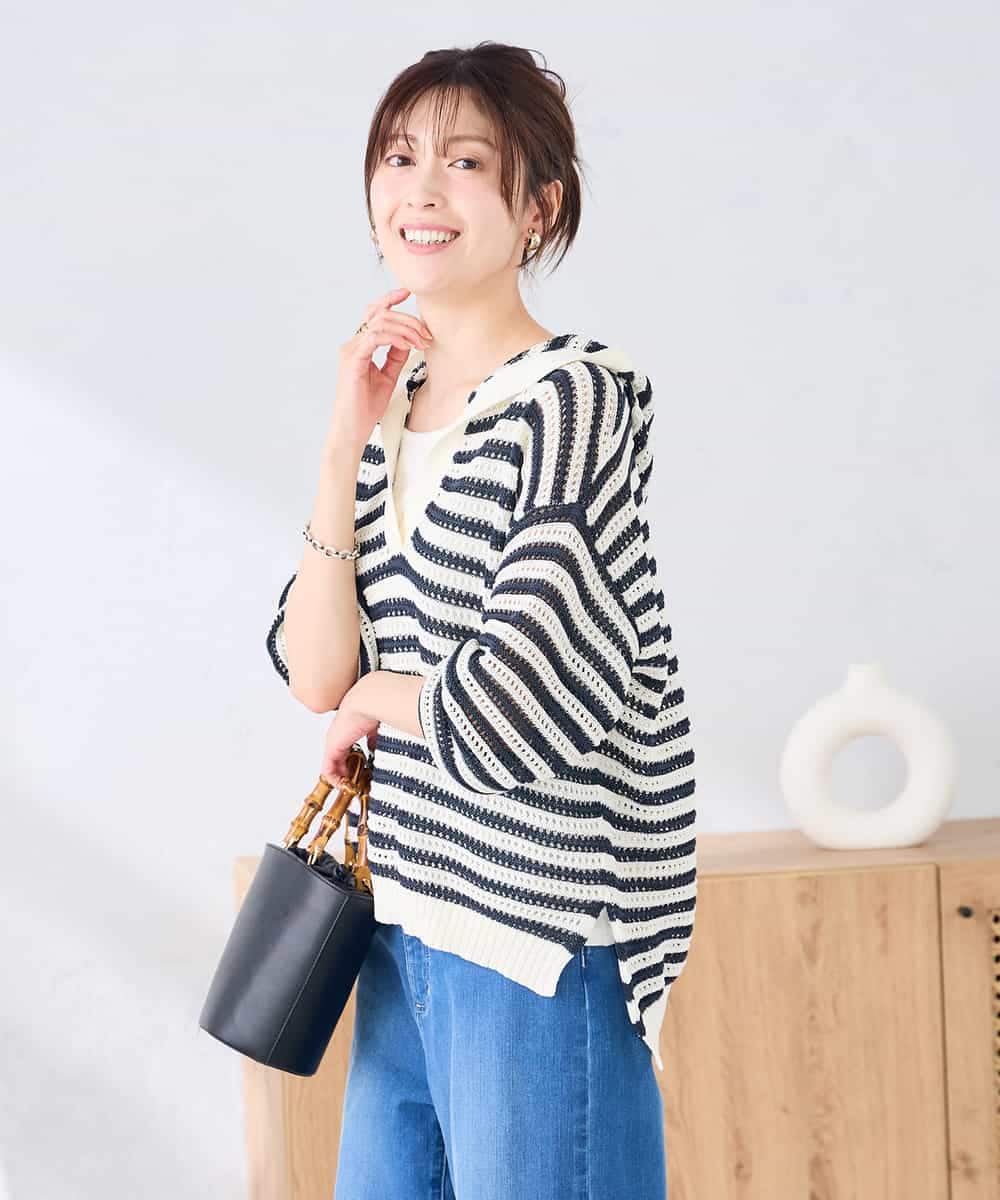 K2FGD31054 a.v.v(アー・ヴェ・ヴェ) メッシュフードニットプルオーバー レッド