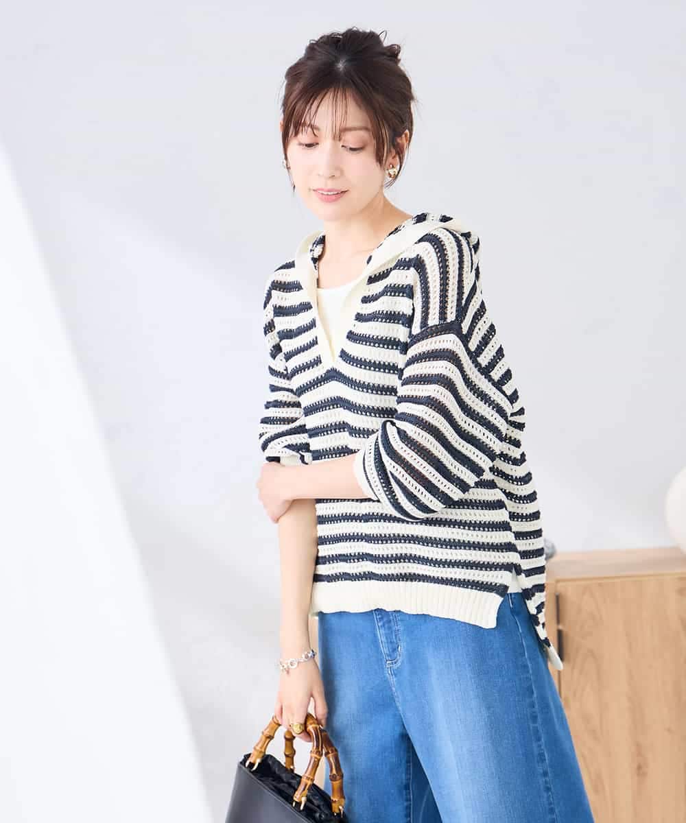 K2FGD31054 a.v.v(アー・ヴェ・ヴェ) メッシュフードニットプルオーバー レッド