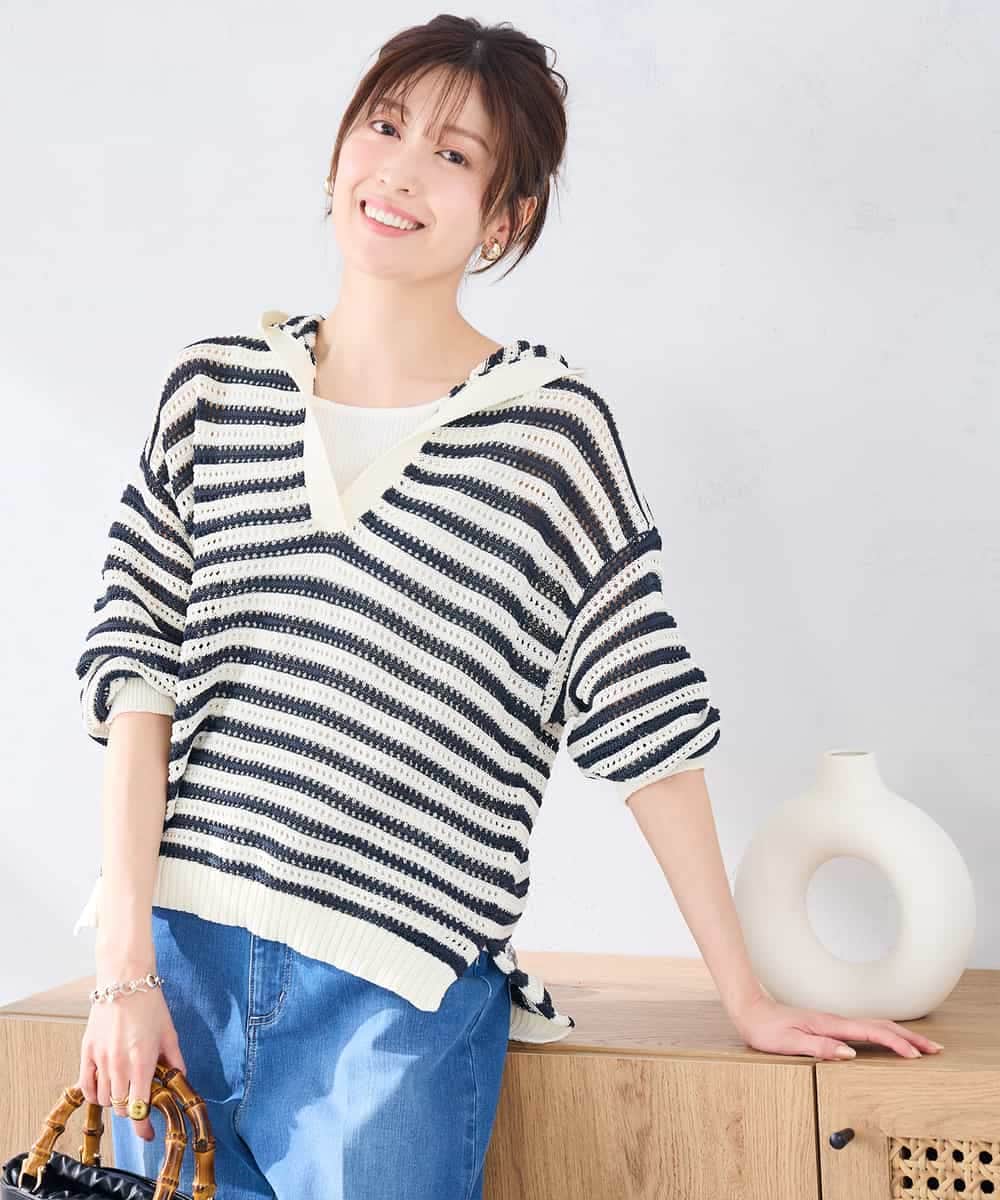 K2FGD31054 a.v.v(アー・ヴェ・ヴェ) メッシュフードニットプルオーバー レッド