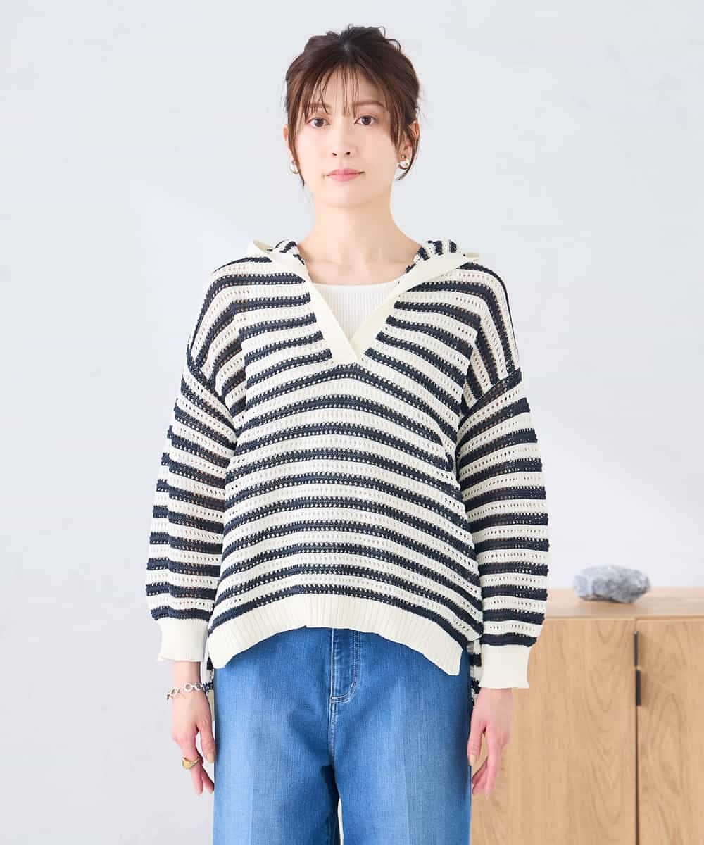 K2FGD31054 a.v.v(アー・ヴェ・ヴェ) メッシュフードニットプルオーバー レッド