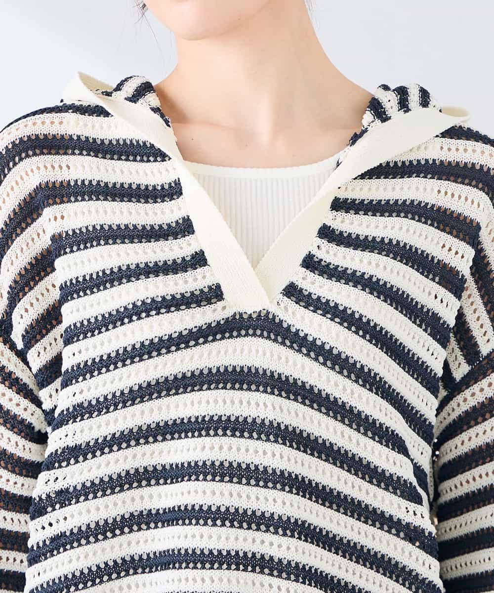 K2FGD31054 a.v.v(アー・ヴェ・ヴェ) メッシュフードニットプルオーバー レッド