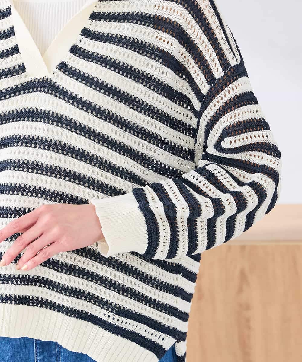 K2FGD31054 a.v.v(アー・ヴェ・ヴェ) メッシュフードニットプルオーバー レッド