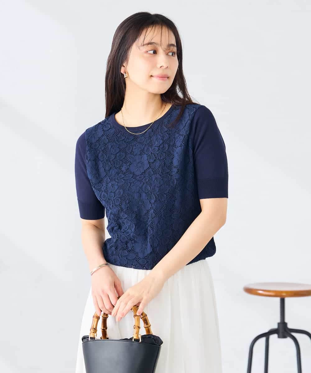 K2FGD32059 a.v.v(アー・ヴェ・ヴェ) フロントレースサマーニット ネイビー