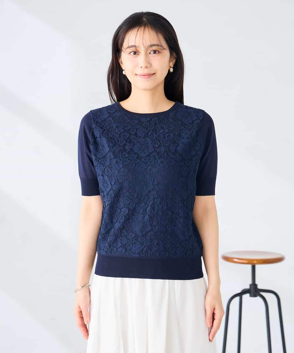 K2FGD32059 a.v.v(アー・ヴェ・ヴェ) フロントレースサマーニット ネイビー