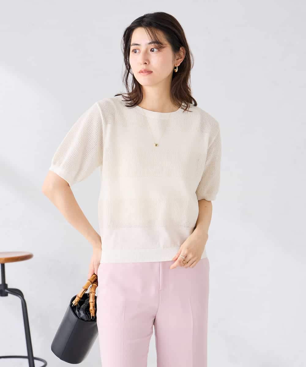 K2FGD34049 a.v.v(アー・ヴェ・ヴェ) ラメッシュボーダープルオーバー アイボリー