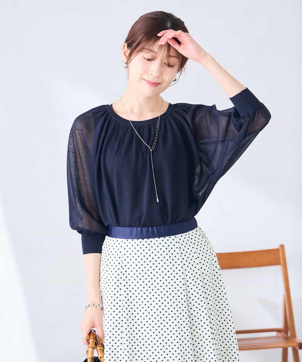 K2FGD35049 a.v.v(アー・ヴェ・ヴェ) シアーギャザーニット ネイビー