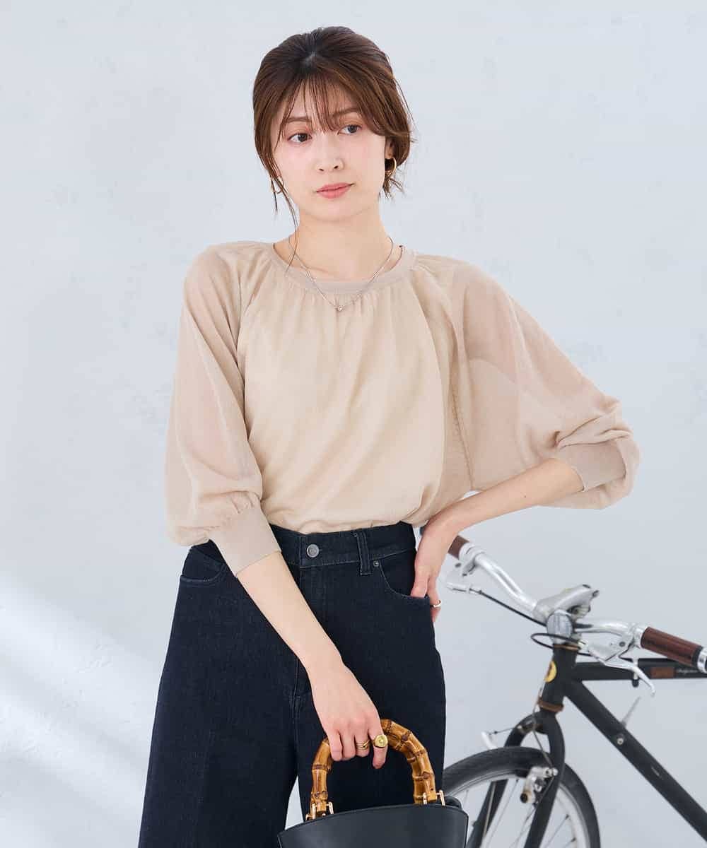 K2FGD35049 a.v.v(アー・ヴェ・ヴェ) シアーギャザーニット ネイビー