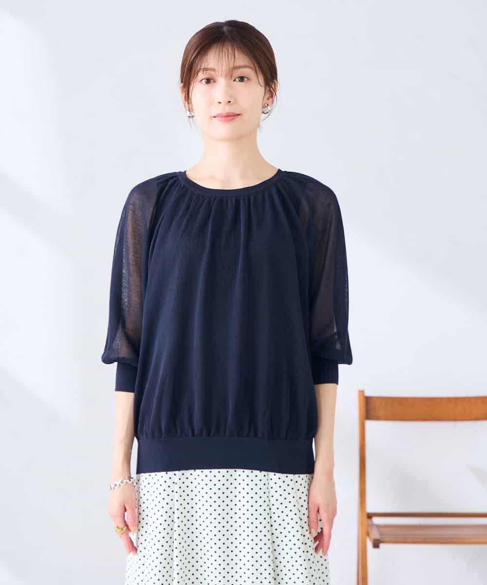 K2FGD35049 a.v.v(アー・ヴェ・ヴェ) シアーギャザーニット ネイビー