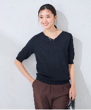 ハーフスリーブVネックサマーニット【洗える/接触冷感/UVカット