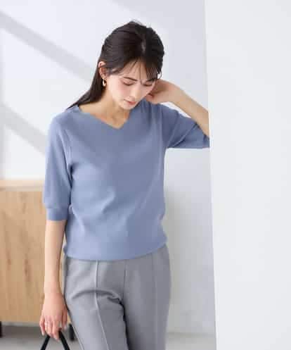 K2FGD59039 a.v.v ハーフスリーブVネックサマーニット【洗える/接触冷感/UVカット】
