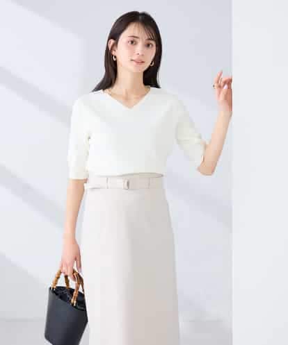 K2FGD59039 a.v.v ハーフスリーブVネックサマーニット【洗える/接触冷感/UVカット】