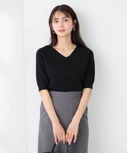 K2FGD59039 a.v.v ハーフスリーブVネックサマーニット【洗える/接触冷感/UVカット】