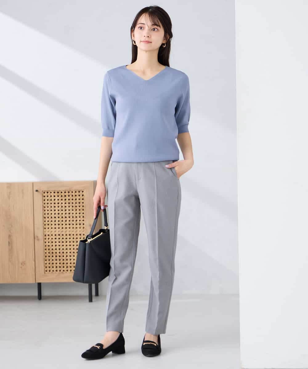 K2FGD59039 a.v.v(アー・ヴェ・ヴェ) ハーフスリーブVネックサマーニット【洗える/接触冷感/UVカット】 ブラック