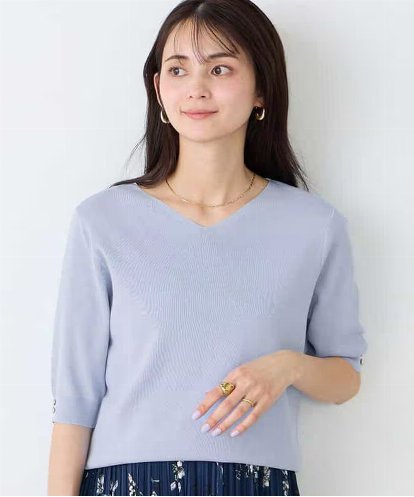 K2FGD79039 a.v.v ハーフスリーブVネックサマーニット【WEB限定/洗える/接触冷感/UVカット】