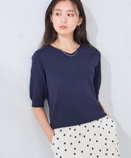 ハーフスリーブVネックサマーニット【WEB限定/洗える/接触冷感/UV