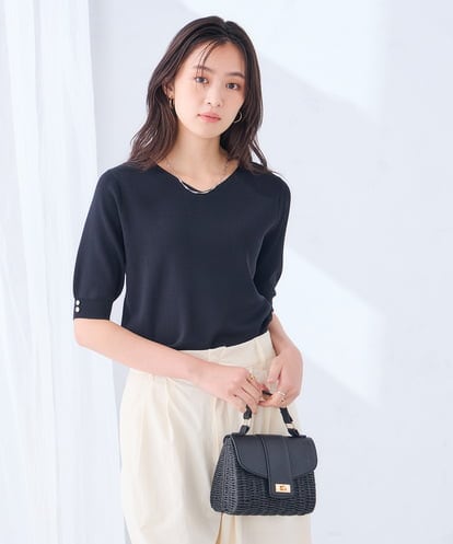 K2FGD79039 a.v.v ハーフスリーブVネックサマーニット【WEB限定/洗える/接触冷感/UVカット】