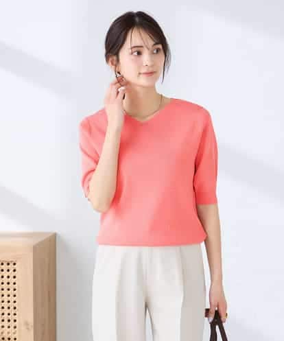 K2FGD79039 a.v.v ハーフスリーブVネックサマーニット【WEB限定/洗える/接触冷感/UVカット】