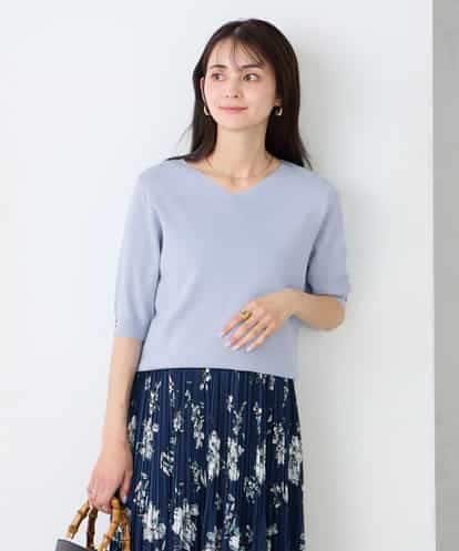 K2FGD79039 a.v.v ハーフスリーブVネックサマーニット【WEB限定/洗える/接触冷感/UVカット】
