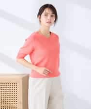 K2FGD79039 a.v.v(アー・ヴェ・ヴェ) ハーフスリーブVネックサマーニット【WEB限定/洗える/接触冷感/UVカット】 ブラック