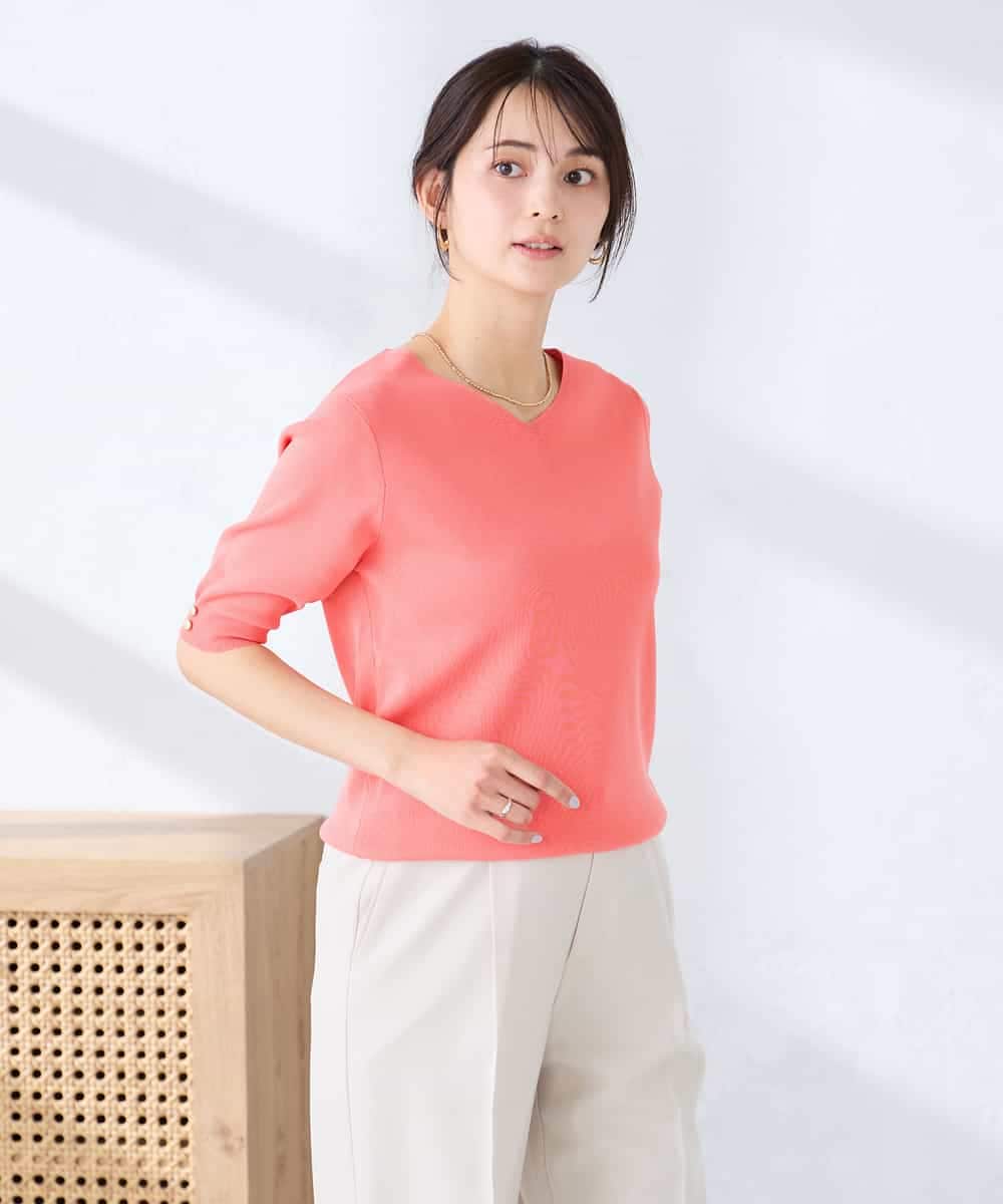 K2FGD79039 a.v.v(アー・ヴェ・ヴェ) ハーフスリーブVネックサマーニット【WEB限定/洗える/接触冷感/UVカット】 ブラック