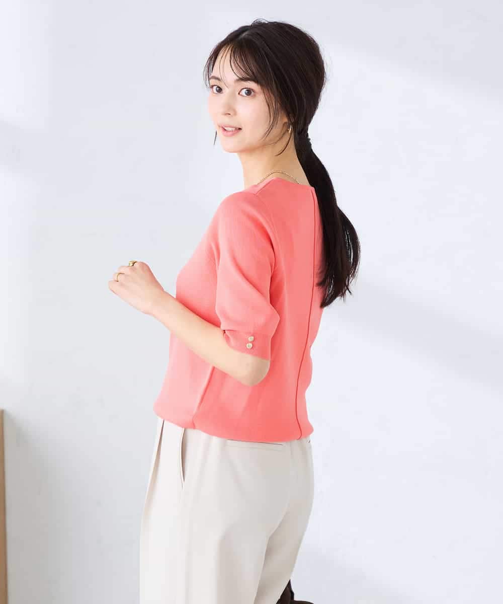 K2FGD79039 a.v.v(アー・ヴェ・ヴェ) ハーフスリーブVネックサマーニット【WEB限定/洗える/接触冷感/UVカット】 ブラック