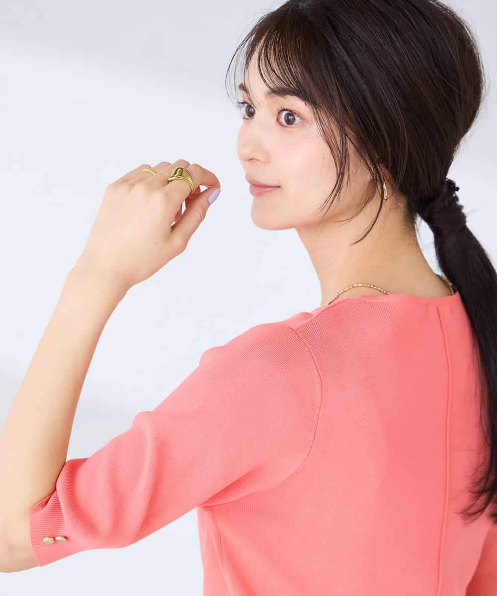 K2FGD79039 a.v.v(アー・ヴェ・ヴェ) ハーフスリーブVネックサマーニット【WEB限定/洗える/接触冷感/UVカット】 ブラック