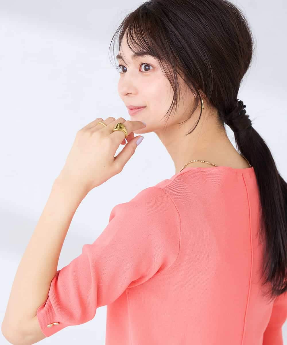 K2FGD79039 a.v.v(アー・ヴェ・ヴェ) ハーフスリーブVネックサマーニット【WEB限定/洗える/接触冷感/UVカット】 ブラック