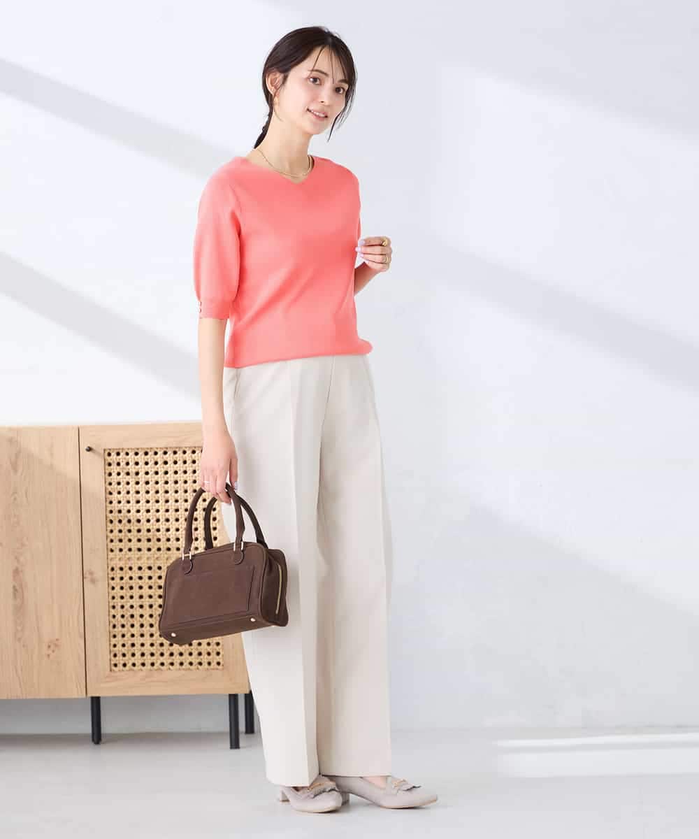 K2FGD79039 a.v.v(アー・ヴェ・ヴェ) ハーフスリーブVネックサマーニット【WEB限定/洗える/接触冷感/UVカット】 ブラック