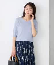 K2FGD79039 a.v.v(アー・ヴェ・ヴェ) ハーフスリーブVネックサマーニット【WEB限定/洗える/接触冷感/UVカット】 ブラック