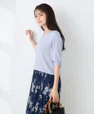 K2FGD79039 a.v.v(アー・ヴェ・ヴェ) ハーフスリーブVネックサマーニット【WEB限定/洗える/接触冷感/UVカット】 ブラック