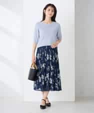 K2FGD79039 a.v.v(アー・ヴェ・ヴェ) ハーフスリーブVネックサマーニット【WEB限定/洗える/接触冷感/UVカット】 ブラック