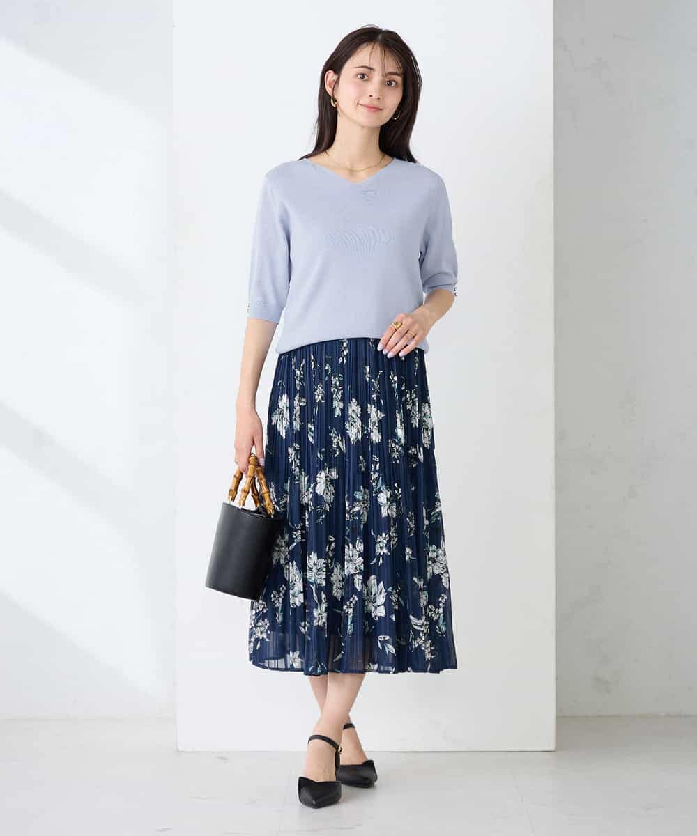 K2FGD79039 a.v.v(アー・ヴェ・ヴェ) ハーフスリーブVネックサマーニット【WEB限定/洗える/接触冷感/UVカット】 ブラック