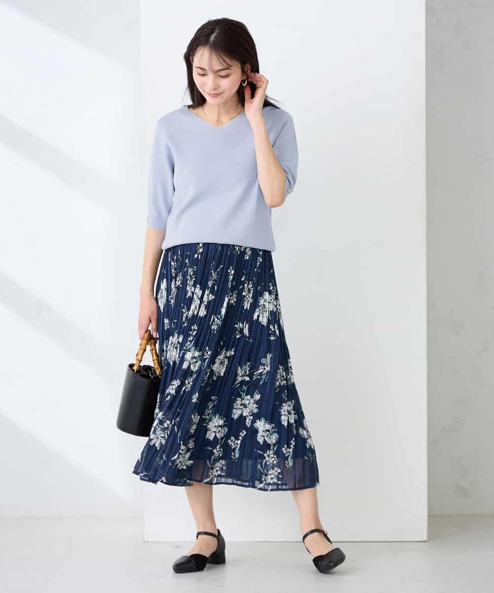 K2FGD79039 a.v.v(アー・ヴェ・ヴェ) ハーフスリーブVネックサマーニット【WEB限定/洗える/接触冷感/UVカット】 ブラック