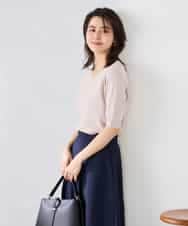 K2FGD79039 a.v.v(アー・ヴェ・ヴェ) ハーフスリーブVネックサマーニット【WEB限定/洗える/接触冷感/UVカット】 ブラック