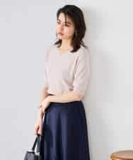 K2FGD79039 a.v.v(アー・ヴェ・ヴェ) ハーフスリーブVネックサマーニット【WEB限定/洗える/接触冷感/UVカット】 ブラック