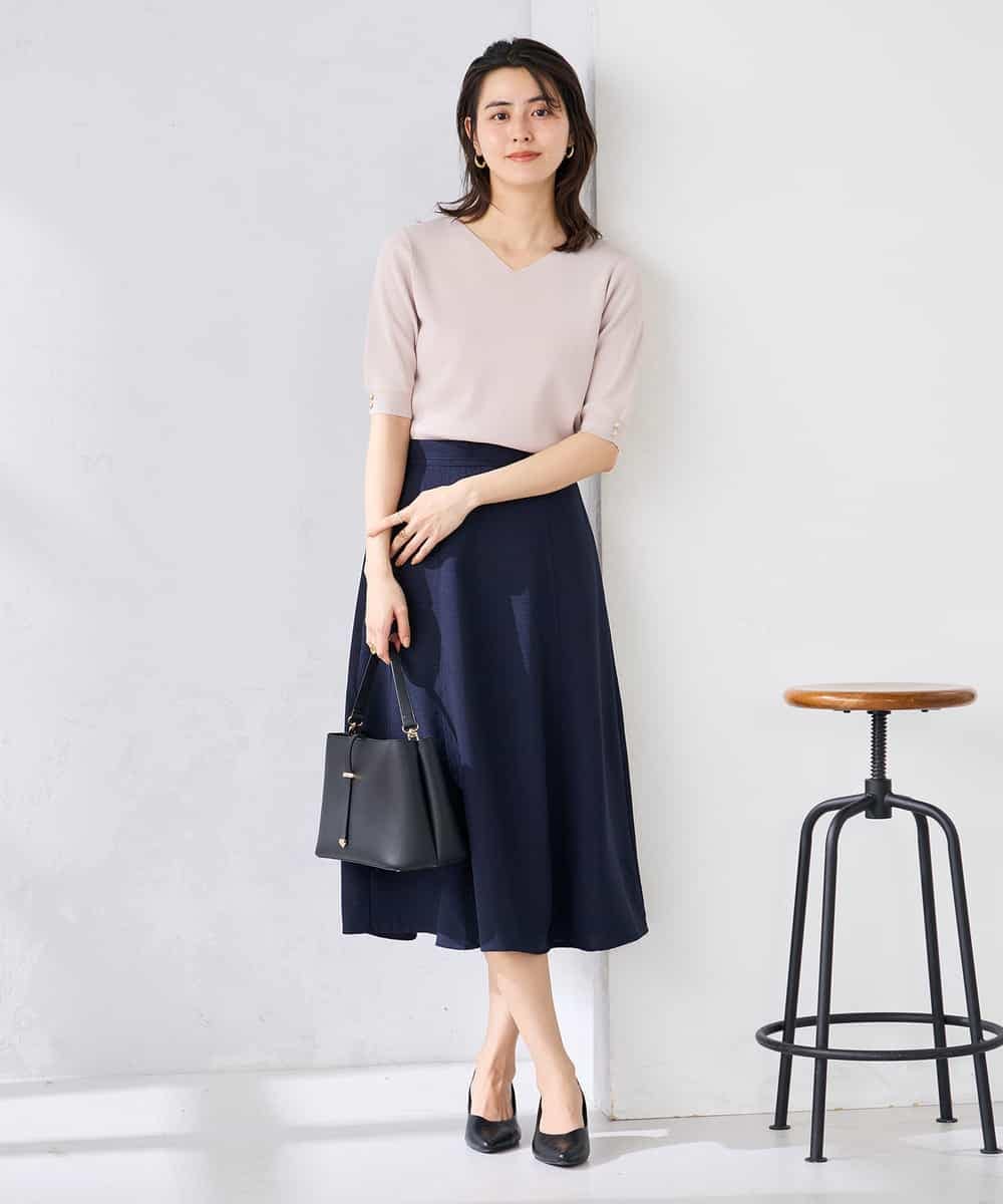 K2FGD79039 a.v.v(アー・ヴェ・ヴェ) ハーフスリーブVネックサマーニット【WEB限定/洗える/接触冷感/UVカット】 ブラック