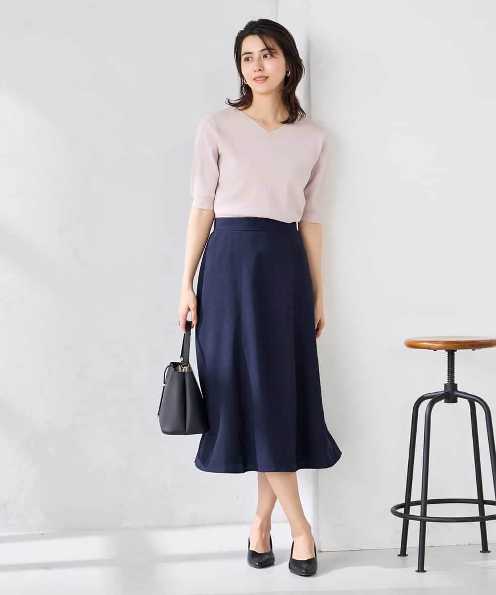 K2FGD79039 a.v.v(アー・ヴェ・ヴェ) ハーフスリーブVネックサマーニット【WEB限定/洗える/接触冷感/UVカット】 ブラック