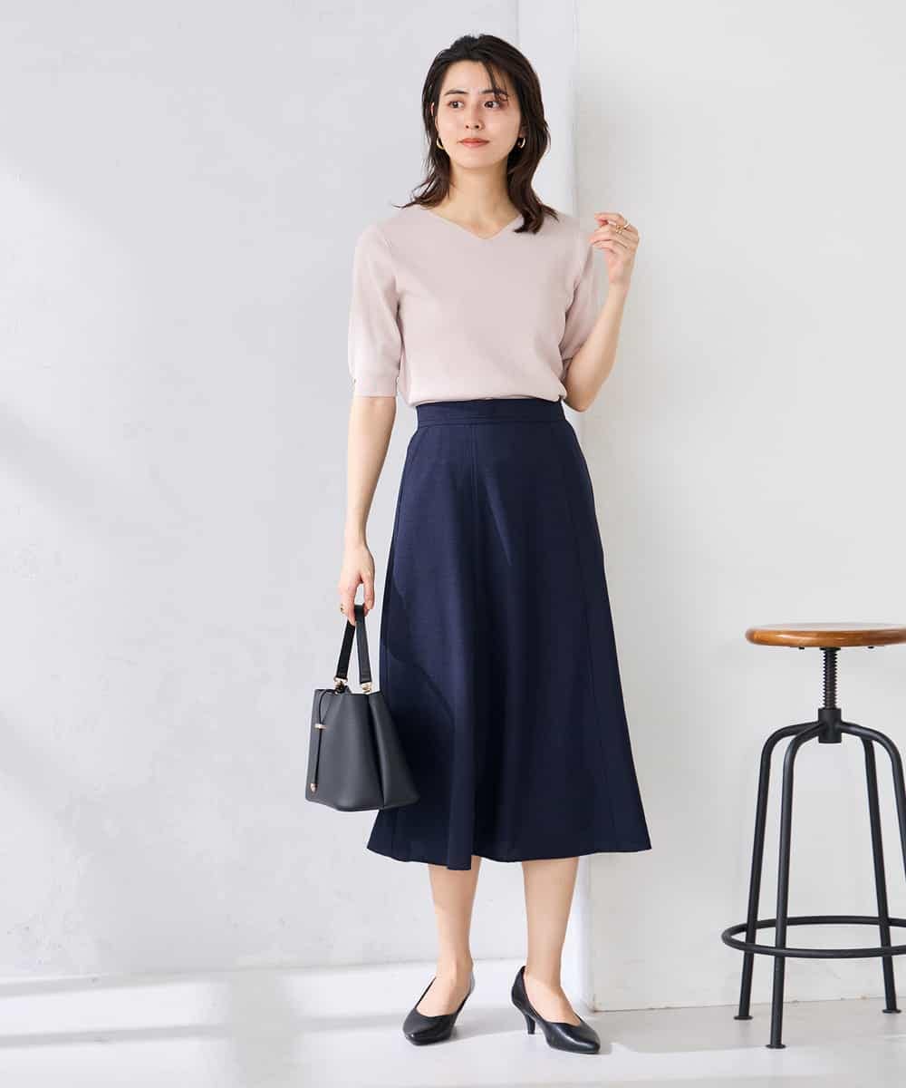 K2FGD79039 a.v.v(アー・ヴェ・ヴェ) ハーフスリーブVネックサマーニット【WEB限定/洗える/接触冷感/UVカット】 ブラック