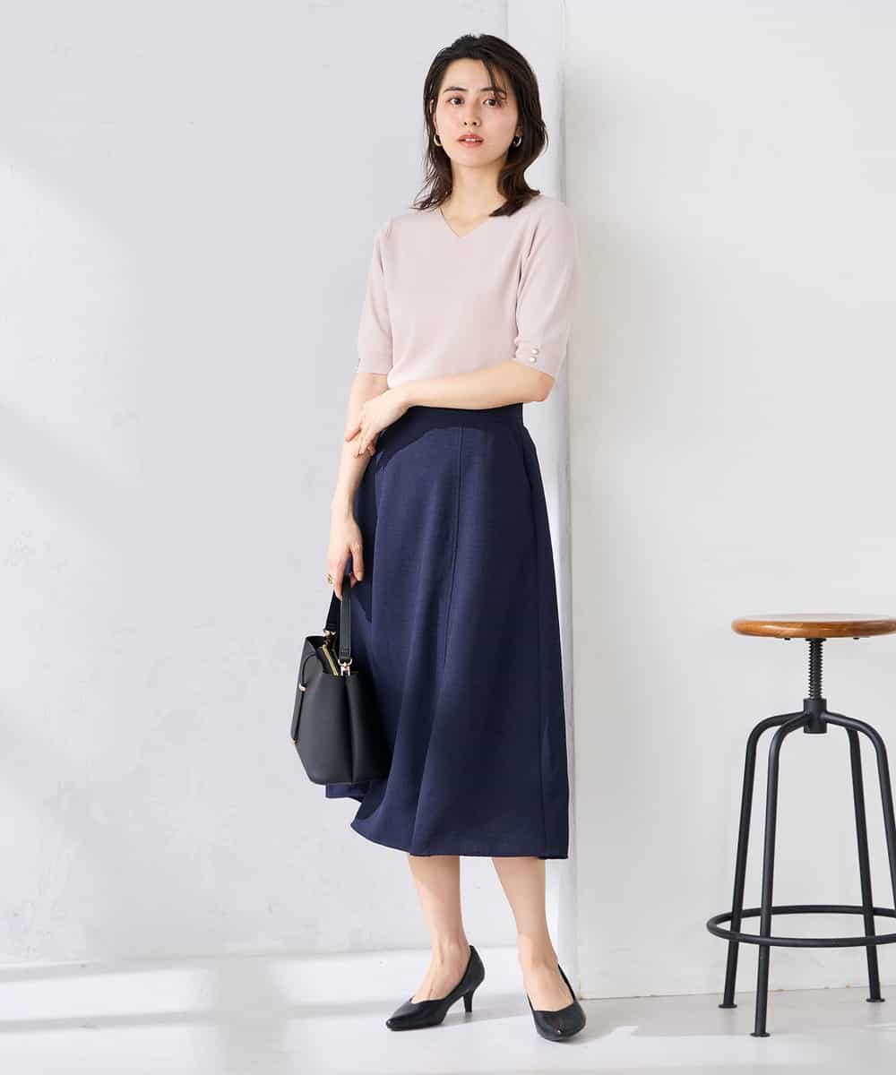 K2FGD79039 a.v.v(アー・ヴェ・ヴェ) ハーフスリーブVネックサマーニット【WEB限定/洗える/接触冷感/UVカット】 ブラック