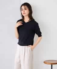 K2FGD79039 a.v.v(アー・ヴェ・ヴェ) ハーフスリーブVネックサマーニット【WEB限定/洗える/接触冷感/UVカット】 ブラック