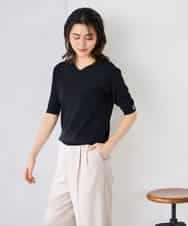 K2FGD79039 a.v.v(アー・ヴェ・ヴェ) ハーフスリーブVネックサマーニット【WEB限定/洗える/接触冷感/UVカット】 ブラック