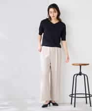 K2FGD79039 a.v.v(アー・ヴェ・ヴェ) ハーフスリーブVネックサマーニット【WEB限定/洗える/接触冷感/UVカット】 ブラック