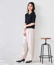 K2FGD79039 a.v.v(アー・ヴェ・ヴェ) ハーフスリーブVネックサマーニット【WEB限定/洗える/接触冷感/UVカット】 ブラック