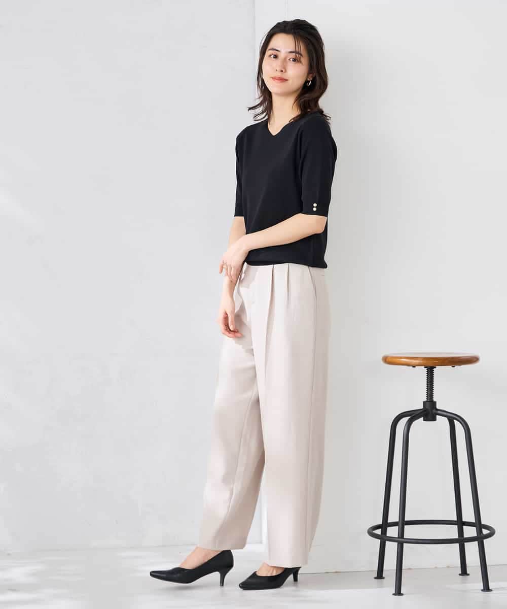 K2FGD79039 a.v.v(アー・ヴェ・ヴェ) ハーフスリーブVネックサマーニット【WEB限定/洗える/接触冷感/UVカット】 ブラック