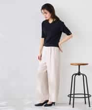 K2FGD79039 a.v.v(アー・ヴェ・ヴェ) ハーフスリーブVネックサマーニット【WEB限定/洗える/接触冷感/UVカット】 ブラック