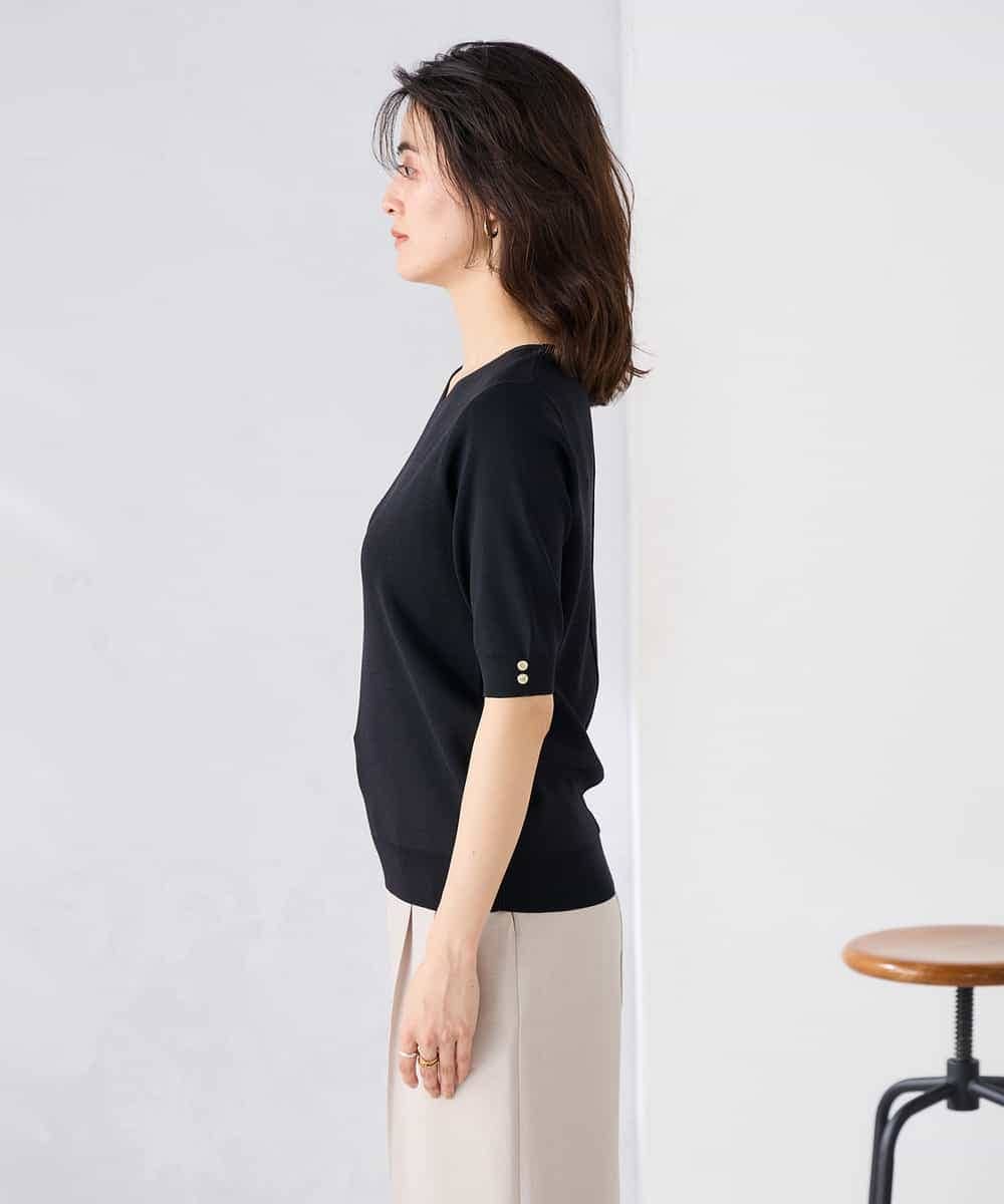 K2FGD79039 a.v.v(アー・ヴェ・ヴェ) ハーフスリーブVネックサマーニット【WEB限定/洗える/接触冷感/UVカット】 ブラック